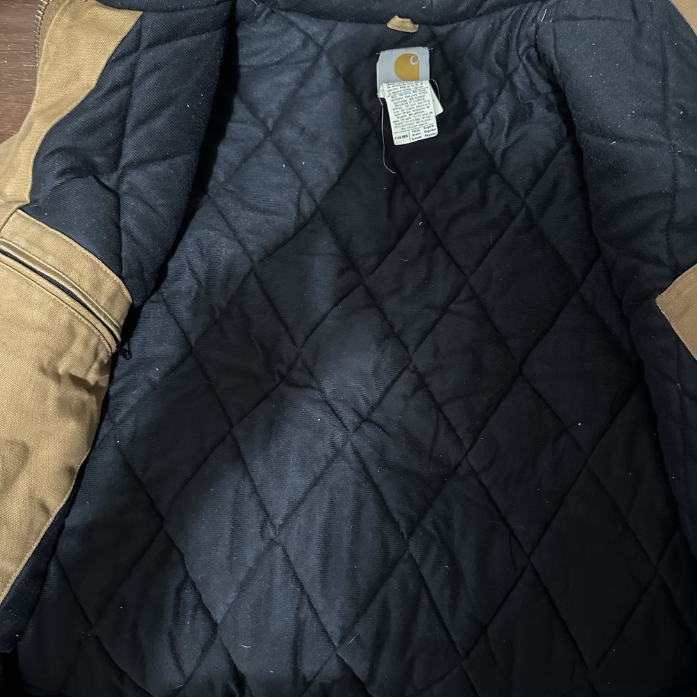 Carhartt J140 BRN Mens Large Brown Duck Active Jacket USA Union Hooded Quilted - Picture 8 of 11